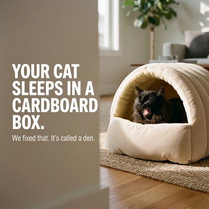 The Den Bed — Semi-Enclosed Cat Cave for Winter Warmth
