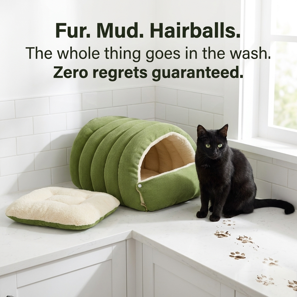 The Den Bed — Semi-Enclosed Cat Cave for Winter Warmth