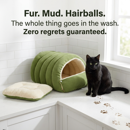 The Den Bed — Semi-Enclosed Cat Cave for Winter Warmth