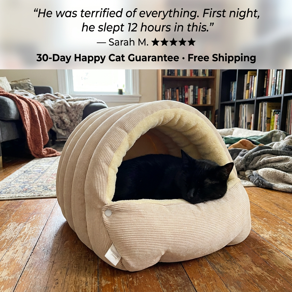 The Den Bed — Semi-Enclosed Cat Cave for Winter Warmth