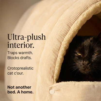 The Den Bed — Semi-Enclosed Cat Cave for Winter Warmth
