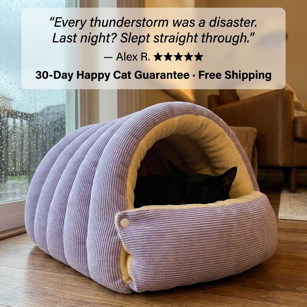 The Den Bed — Semi-Enclosed Cat Cave for Winter Warmth