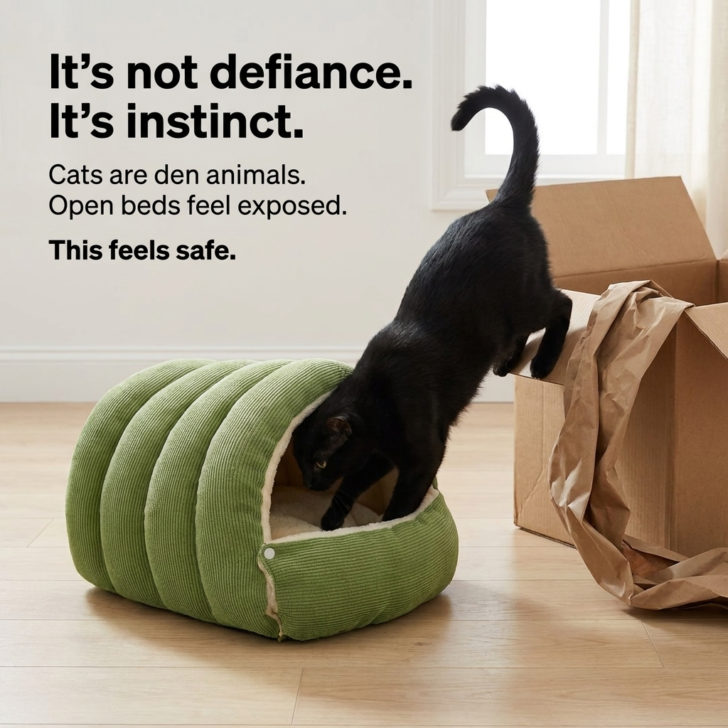 The Den Bed — Semi-Enclosed Cat Cave for Winter Warmth