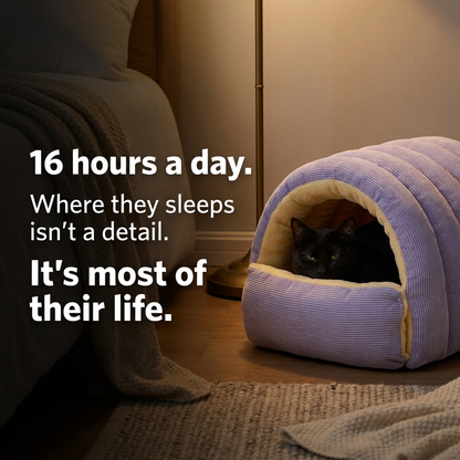 The Den Bed — Semi-Enclosed Cat Cave for Winter Warmth